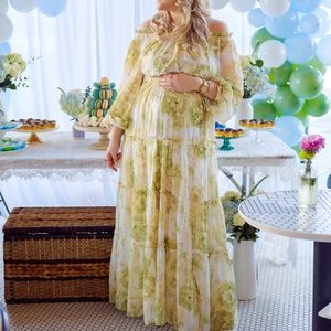 Green Floral Print Maxi Dress